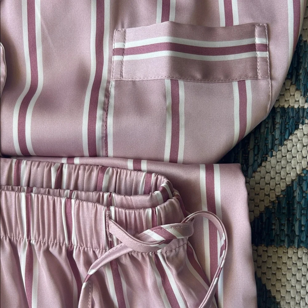Chic Pink Striped Silky Pajama Pant Set XXL - Picture 4 of 9